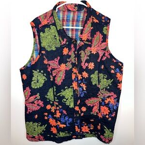 Quilted Reversal Vest Unbranded Red Green Black Paisley Checker Plus Size EUC